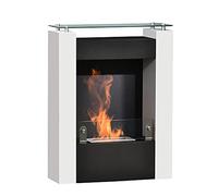 HOMCOM Cheminée bioéthanol brûleur 1,5 L avec Plateau de Rangement en Verre trempé, 3 h de durée de Combustion, Dims. 60 * 20 * 79cm, Contrôle de Flamme et Crochet Inclus - Acier Noir et Blanc