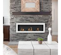 HOMCOM Cheminée bioéthanol Murale encastrable 3 brûleurs 3 L au total, environ 3 h de durée de combustion, dims. 120L x 15l x 40H cm, acier inox blanc