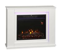 HOMCOM Cheminée électrique 1000W/2000W, Effet Flamme à 12 Couleurs et 5 luminosités réglables, Fausse cheminée décorative, Manteau, Thermostat réglable, télécommande, minuterie, jusqu'à 30 m², Blanc