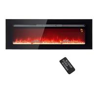 HOMCOM Cheminée électrique 1800 W Mural ou encastrable Fausse cheminée avec Effet Flamme en LED 3 Couleurs 5 luminosités, bûche et Cristal, minuterie, température 15-40℃, télécommande, 127L cm, Noir