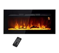 HOMCOM Cheminée Électrique 1800 W Murale ou Encastrable 91,4L cm Noir | Fausse Cheminée, Effet Flamme en LED 3 Couleurs 5 Luminosités, Bûche et Cristal, Minuterie, Température 15-40℃, Télécommande