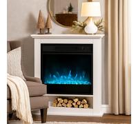 HOMCOM Cheminée électrique 1800W, fausse cheminée décorative, effet flamme à 9 couleurs et 5 luminosité, 62,5x20x72,5cm, blanc