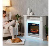 HOMCOM Cheminée Électrique 1800W Réglable avec Flamme 3D, Étagère, Minuteur et Télécommande, 105x27x97 cm, couleur Bois