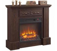 HOMCOM Cheminée électrique 81 cm avec Manteau, Flamme LED réaliste, 3 luminosités, minuteur 6 h, télécommande, 1800 W, Marron
