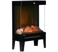 HOMCOM Cheminée électrique à 3 Faces, Puissance 1000W / 2000W avec Flamme LED réaliste et contrôle de la température, 40.5x20x62 cm, Noir