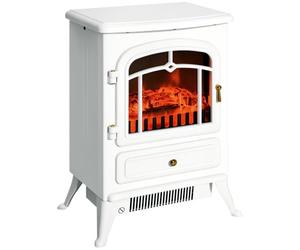 HOMCOM Cheminée Électrique à Effet de Flamme Poêle Style Rétro Blanc