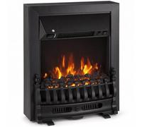 HOMCOM Cheminée électrique à Poser/encastrable 1000/2000 W, Noire | Chauffage cheminée électrique à effet flamme LED, lit de braises, température réglable, anti-surchauffe, style poêle à bois
