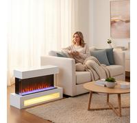 HOMCOM Cheminée électrique avec 11 couleurs de flammes, 10 couleurs de lit de cristaux, 1000W/2000W, télécommande, polyvalent, Blanc