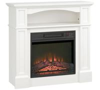 HOMCOM Cheminée électrique effet flammes LED luminosité réglable avec télécommande - 1800 W - 80,5 x 32,3 x 80,5 cm blanc BLANC