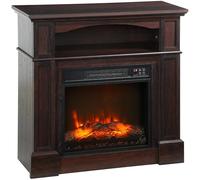 HOMCOM Cheminée électrique Effet Flammes LED luminosité réglable avec télécommande - 1800 W - 80,5 x 32,3 x 80,5 cm Marron