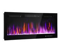 HOMCOM Cheminée électrique Mural ou encastrable 900W/1800W, Effet Flamme 12 Couleurs 5 luminosités réglables, Cristal, Fausse cheminée Ultra-Mince, Thermostat, télécommande, minuterie, Mode éco, Noir