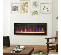 HOMCOM Cheminée électrique mural ou encastrable 900W/1800W, effet flamme à 12 couleurs 5 luminosités, 127 x 9,4 x 47 cm, noir