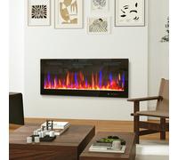 HOMCOM Cheminée électrique mural ou encastrable 900W/1800W, effet flamme à 12 couleurs 5 luminosités, 106,7x9,4x47cm, noir