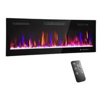 HOMCOM Cheminée Électrique Mural ou Encastrable 900W/1800W Thermostat Noir | Effet Flamme 12 Couleurs 5 Luminosités Réglables, 12 Teintes de Cristaux, Fausse Cheminée Ultra-Mince, Minuterie, Mode Éco