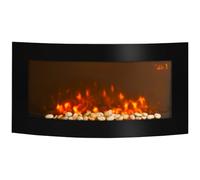HOMCOM Cheminée Électrique Murale 1000/2000 W 89x14x48cm Noir | Design Avant-Gardiste , Éclairages Latéraux LED, Affichage LED, Télécommande, Minuterie, Luminosité Réglable