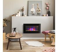 HOMCOM Cheminée électrique murale 1000/2000 W, cheminée décorative avec effet flamme 7 couleurs réglables, 72,5x11,5x40cm, noir