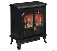 HOMCOM Cheminée électrique poêle Style néo-rétro 2 Portes Verre trempé 1000/2000 W LED luminosité réglable Acier ABS Noir