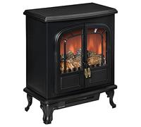 HOMCOM Cheminée électrique poêle Style néo-rétro 2 Portes Verre trempé 1000/2000 W LED luminosité réglable Acier ABS Noir