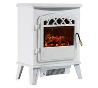 HOMCOM Cheminée électrique radiateur imitation flamme avec luminosité et réglable 900 W / 1800 W porte métal verre trempé blanc