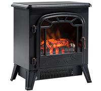 HOMCOM Cheminée électrique radiateur Imitation Flamme avec luminosité et réglable 925 W / 1850 W Porte métal Verre trempé Noir
