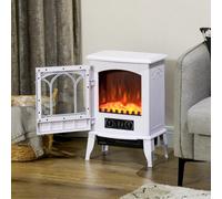 HOMCOM Cheminée électrique sur pied 1000/2000 W, fausse cheminée décorative avec effet flamme LED, blanc