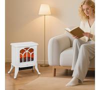 HOMCOM Cheminée électrique sur pied 750/1500 W, fausse cheminée décorative avec effet flamme LED, 37,3 x 23,1 x 44 cm, blanc