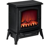 HOMCOM Cheminée électrique sur Pied avec Puissance réglable 1000W/2000W et Effet de Flamme réaliste, cheminée Portable en ABS et Verre trempé, 36.5x24x45.5 cm, Noir