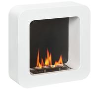 HOMCOM Cheminée Murale en métal au bioéthanol 2.5h de Combustion avec réservoir 1L et Couvercle 20m², 48x18x48cm, Blanc