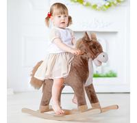 Cheval à bascule cheval de cowboy selle grand confort peluche courte douce bois peuplier marron Marron G