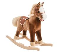 Cheval à bascule cheval de cowboy selle grand confort peluche courte douce bois peuplier brun blanc