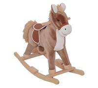 Cheval à bascule cheval de cowboy selle grand confort peluche courte douce bois peuplier marron Marron G