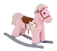 HOMCOM Cheval à Bascule en Bois et en Peluche pour Enfants, avec Sons et Ourson Inclus, pour Les Enfants de 18 à 36 Mois, 65x26x55cm, Rose