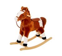 HOMCOM Cheval à Bascule en Bois et Peluche Enfant 3-6 Ans Marron Blanc | Cheval de Cowboy Peluche, Jouet Balançoire, Effet Sonore, Selle, Rênes