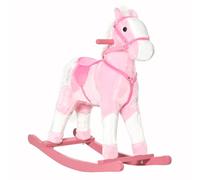 HOMCOM Cheval à Bascule en Bois et Peluche Enfant 3-6 Ans Rose Blanc | Cheval de Cowboy Peluche, Jouet Balançoire, Effet Sonore, Selle, Rênes