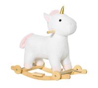 HOMCOM Cheval à bascule enfant en bois avec roues utilisation 2 en 1 pour petits enfants effet sonore 63 x 38 x 63 cm blanc