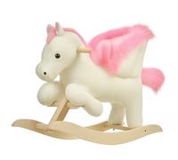 HOMCOM Cheval à Bascule Fonction Musicale Selle Grand Confort Peluche Courte Douce Bois peuplier Blanc et Rose dim. 70L x 28l x 57H cm