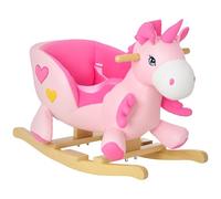 HOMCOM Cheval à bascule, Licorne en peluche pour enfants avec chansons, base en bois, ceinture de sécurité, pour les tout-petits 18-36 mois, rose