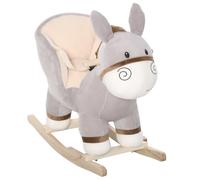 HomCom Cheval à bascule âne – fonction musicale, selle grand confort, peluche, gris, 61x34x58 cm