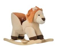 HOMCOM Cheval à Bascule modèle Lion Fonction Musicale Selle Grand Confort Peluche Courte Douce pour Enfants 18-36 Mois Bois peuplier Marron dim. 68L x 35l x 50H cm