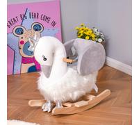 Cheval à bascule modèle cygne fonction musicale selle grand confort peluche courte douce bois peuplier blanc et gris dim. 60L x 33l x 59H cm
