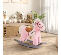 HOMCOM Cheval à Bascule pour Enfants en Bois et Peluche avec Sons et Ours Inclus, pour Enfants de 18-36 Mois, 65x26x55 cm, Rose