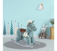 HOMCOM Cheval à Bascule pour Enfants en Peluche et Bois avec Sons et Ours en Peluche Inclus, pour Enfants de 18-36 Mois, 65x26x55 cm, Bleu