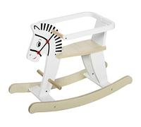 HOMCOM Cheval à bascule Zebra - Cheval à bascule en bois - Jeu de balançoire en bois - Poignées pour repose-pieds - Anneau de sécurité