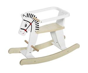 HOMCOM Cheval à Bascule Zebra - Cheval à Bascule en Bois - Jeu de balançoire en Bois - Poignées pour Repose-Pieds - Anneau de sécurité