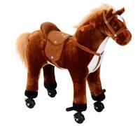 HOMCOM Cheval à Monter pour Enfant Sons Réalistes 24+ Mois 75 cm Marron | Cheval à Roulettes en Peluche, Poignée, Charge Max. 60 kg, Jeu Actif Sans Piles