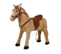 HomCom Cheval debout en peluche – hennissement & galop, selle, étrier, rênes – 85 cm beige