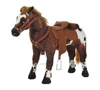 HomCom Cheval en peluche debout Sons hennissement/galop, selle, étriers 85Lx28lx60H Marron/Blanc