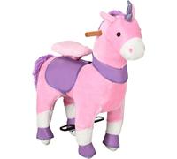 HOMCOM Cheval d'équitation, cheval debout avec 2 pédales, cheval debout licorne sur roulettes, cheval à bascule pour fillette à partir de 3 ans, 70 x 32 x 87 cm, lilas+rose