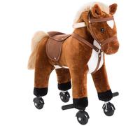 HOMCOM Cheval pour Enfant +24 Mois 4 roulettes Peluche 55x23x60 cm Marron | Effet Sonore, Repose-Pieds, Guidon, Charge 60 kg