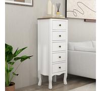 HOMCOM Chiffonnier 5 tiroirs, Meuble de rangement compact blanc avec poignée bouton effet laiton